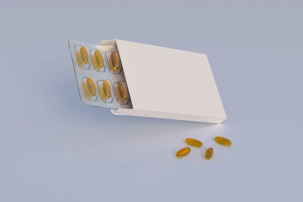 Mockup template with two blisters with white pills capsules in packaging boxes. 3d render