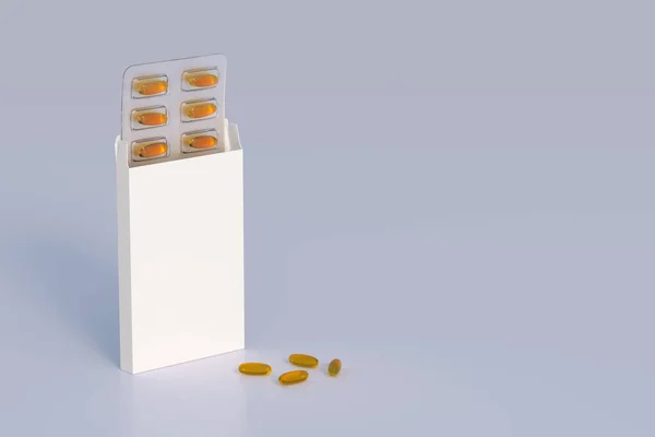 Mockup template with two blisters with white pills capsules in packaging boxes. 3d render