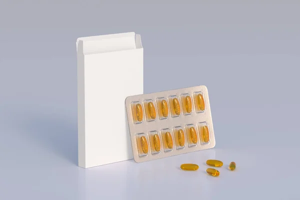 Mockup Template Two Blisters White Pills Capsules Packaging Boxes Render — Fotografia de Stock