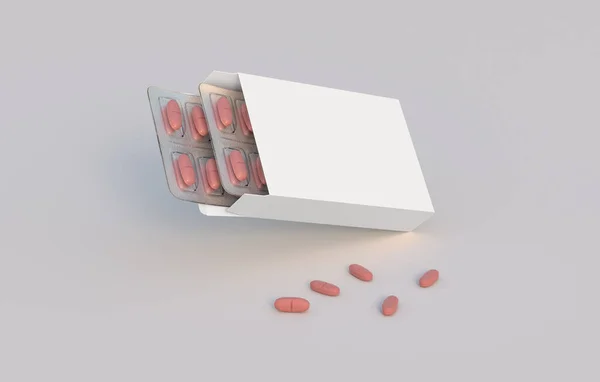 Cardbox Packaging Two Blisters Vitamin Pills Mockup Template Rendering — Stock Photo, Image