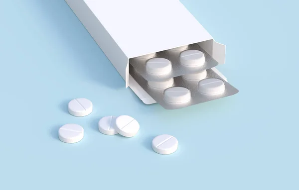White Pills Two Blister Packs Cardbox Packaging Mockup Template Rendering — Stock Photo, Image