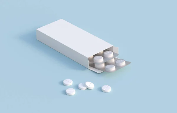 White Pills Two Blister Packs Cardbox Packaging Mockup Template Rendering — Stock Photo, Image