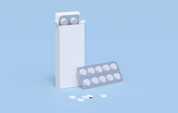 White Pills Two Blister Packs Cardbox Packaging Mockup Template Rendering — Stock Photo, Image