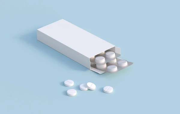 Weiße Pillen Zwei Blisterverpackungen Kartonverpackungen Mockup Vorlage Darstellung — Stockfoto