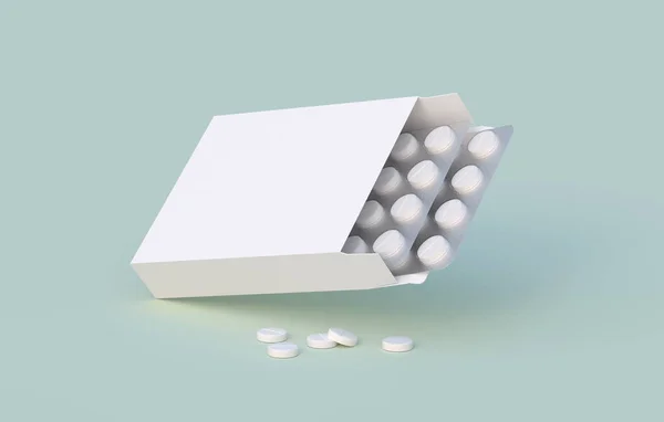 Tabletten Des Weißen Kreises Blisterverpackung Kartonverpackung Mockup Vorlage Darstellung — Stockfoto