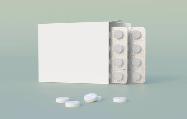 White Circle Pills Blister Pack Cardbox Packaging Mockup Template Rendering — Stock Photo, Image