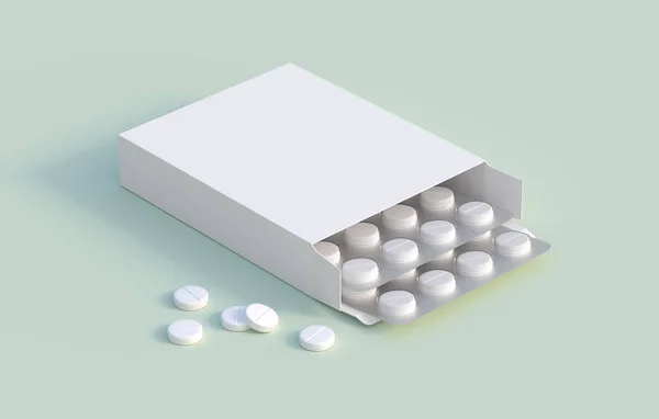 White Circle Pills Blister Pack Cardbox Packaging Mockup Template Rendering — Stock Photo, Image