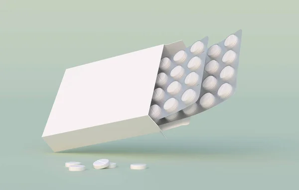 White Circle Pills Blister Pack Cardbox Packaging Mockup Template Rendering — Stock Photo, Image