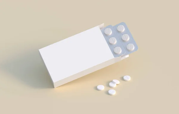 Pillole Circolari Bianche Confezione Con Due Blister Confezione Cartone Modello — Foto Stock