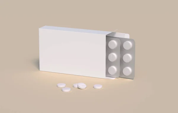 White Circle Pills Pack Two Blisters Cardbox Packaging Mockup Template — Stock Photo, Image