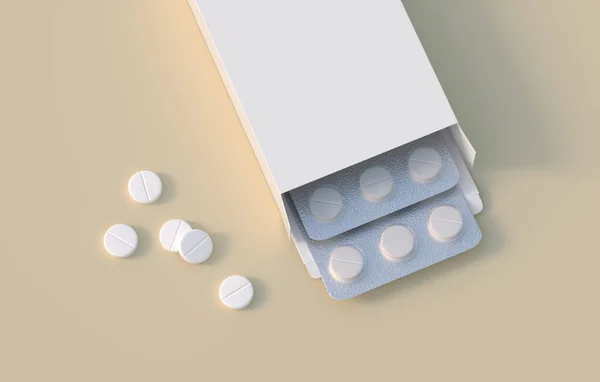 Tabletten Des Weißen Kreises Packung Mit Zwei Blistern Kartonverpackung Mockup — Stockfoto