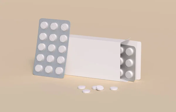 White Circle Pills Pack Two Blisters Cardbox Packaging Mockup Template — Stock Photo, Image