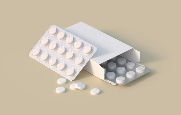 Tabletten Des Weißen Kreises Packung Mit Zwei Blistern Kartonverpackung Mockup — Stockfoto