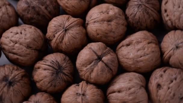 Close Fresh Italian Walnuts Rotating Top View Foods Rich Nutrients — Videoclip de stoc