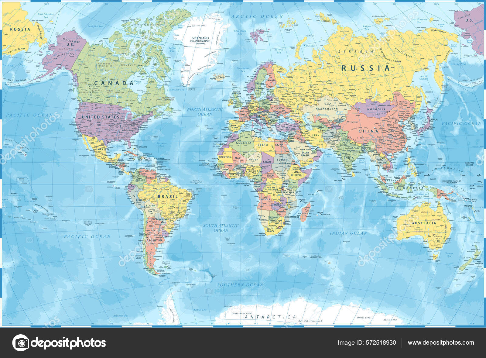 World Map Color Political Vector Detailed Illustration Stock Vector Image by ©dikobrazik 572518930