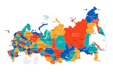 Rusya haritası - son derece detaylı vektör illüstrasyonu