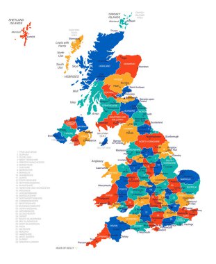 Birleşik Krallık haritası - vektör illüstrasyonu