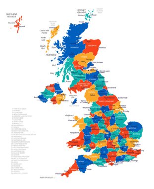 Birleşik Krallık haritası - vektör illüstrasyonu