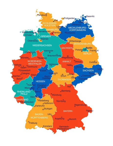 Mapa Niemiec Szczegółowa Ilustracja Wektora — Wektor stockowy