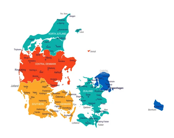 Danimarka Haritası Yüksek Detay Vektör Illüstrasyonu — Stok Vektör