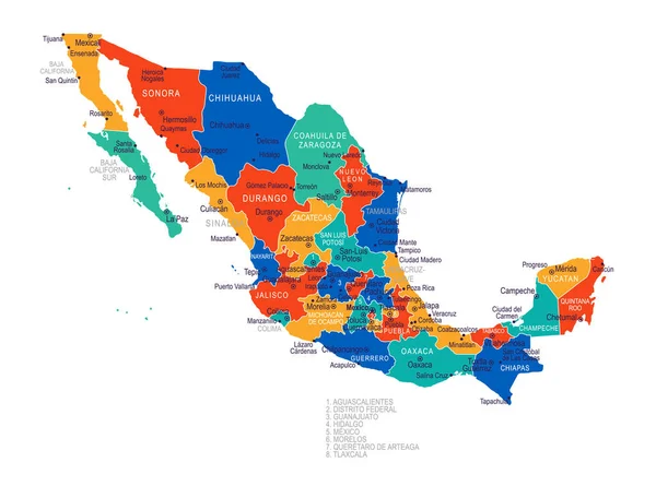 Mapa México Ilustração Vetorial Altamente Detalhada — Vetor de Stock