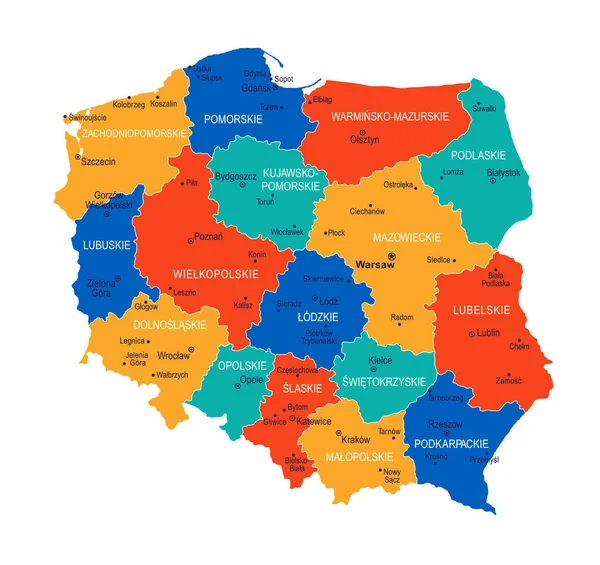 Polonia Mapa Ilustración Vectorial Muy Detallada — Vector de stock