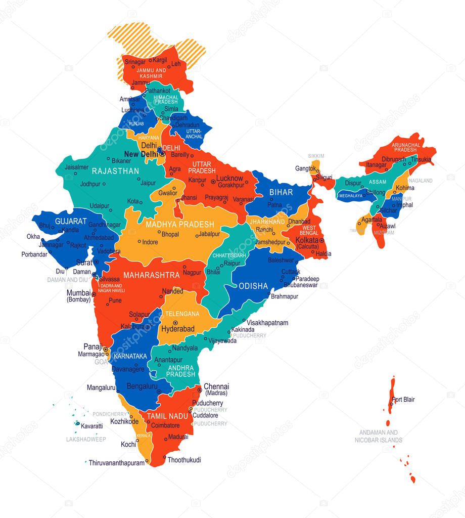 India map - highly detailed vector illustration