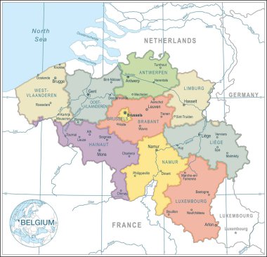 Belçika haritası - yüksek ayrıntılı vektör illüstrasyonu