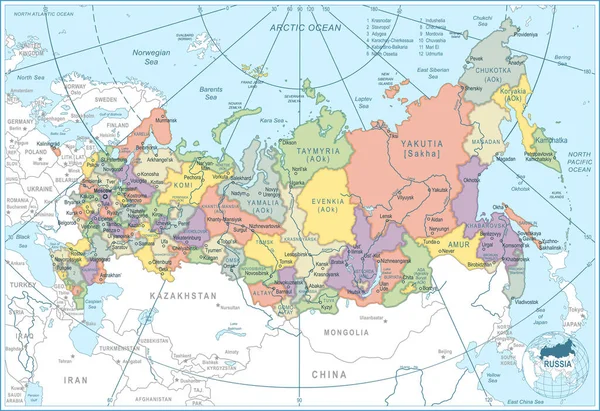 ロシア地図 ロシア地図と旅行に出かけよう — ストックベクタ