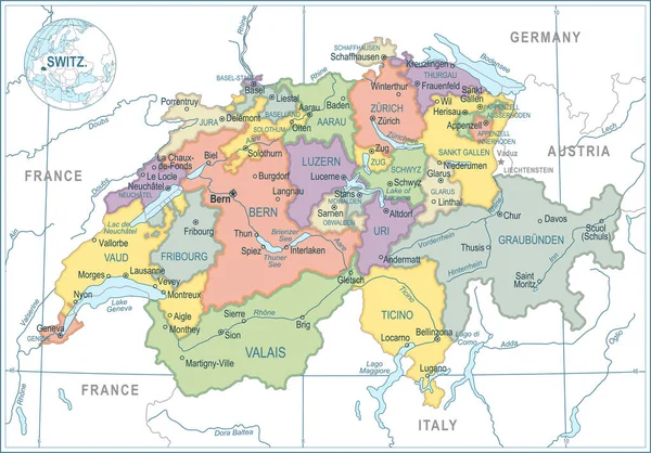 Schweiz Karte Hochdetaillierte Vektorillustration — Stockvektor