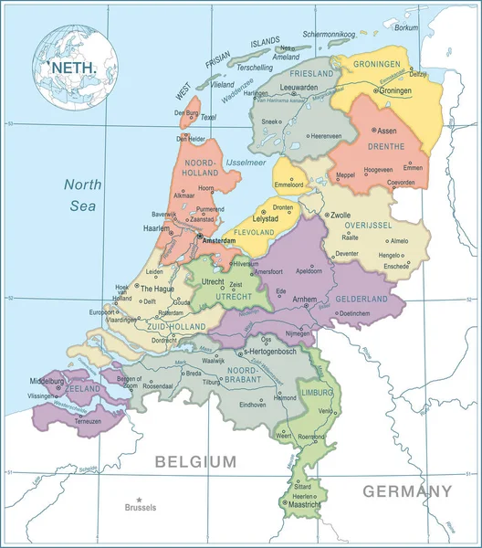 Mapa Holanda Ilustração Vetorial Detalhes Altos — Vetor de Stock