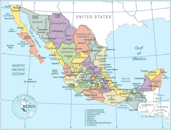 Mapa México Ilustración Vectorial Altamente Detallada — Archivo Imágenes Vectoriales