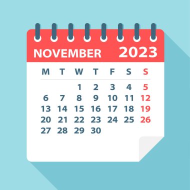 Kasım 2023 Takvim Yaprağı - Vektör İllüstrasyonu