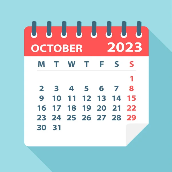 Octombrie 2023 Calendar Leaf Ilustrație Vectorială — Vector de stoc