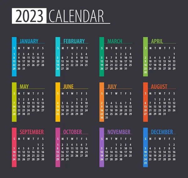 2023 Календар Ілюстрація Шаблон Знущайся Тиждень Починається Неділю — стоковий вектор