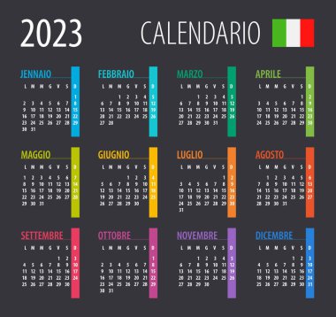 2023 Takvim - illüstrasyon. Şablon. Model yap. İtalyanca sürümü