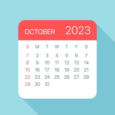 Ekim 2023 Takvim Yaprağı - Vektör İllüstrasyonu