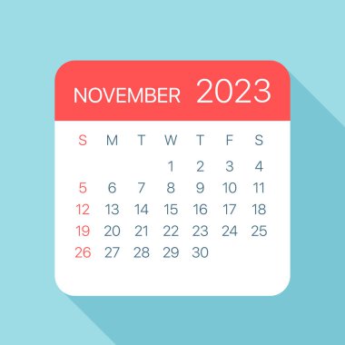Kasım 2023 Takvim Yaprağı - Vektör İllüstrasyonu