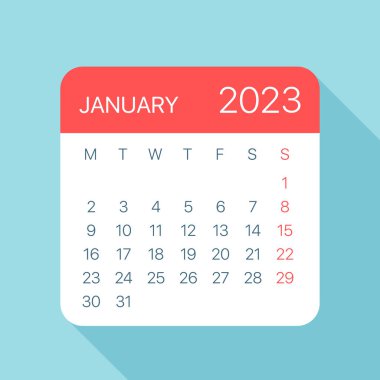 Ocak 2023 Takvim Yaprağı - Vektör İllüstrasyonu