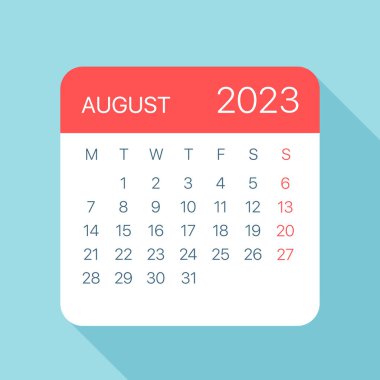 Ağustos 2023 Takvim Yaprağı - Vektör İllüstrasyonu