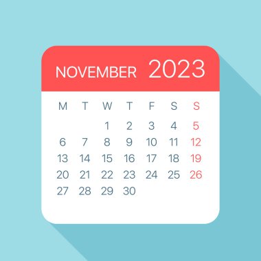 Kasım 2023 Takvim Yaprağı - Vektör İllüstrasyonu