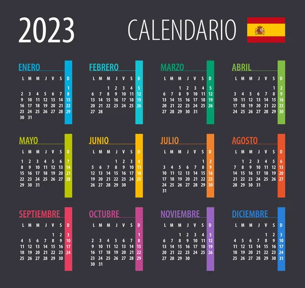 2023 Kalendář Ilustrace Šablona Vysmívej Španělská Verze — Stockový vektor