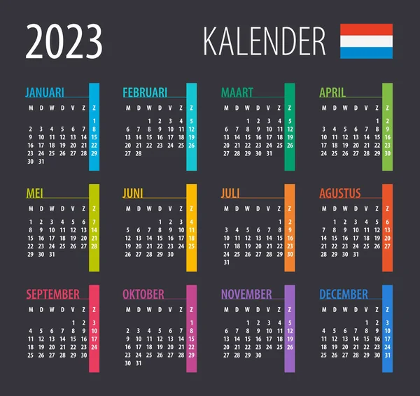 2023 Kalendář Vektorová Ilustrace Šablona Vysmívej Nizozemská Verze — Stockový vektor