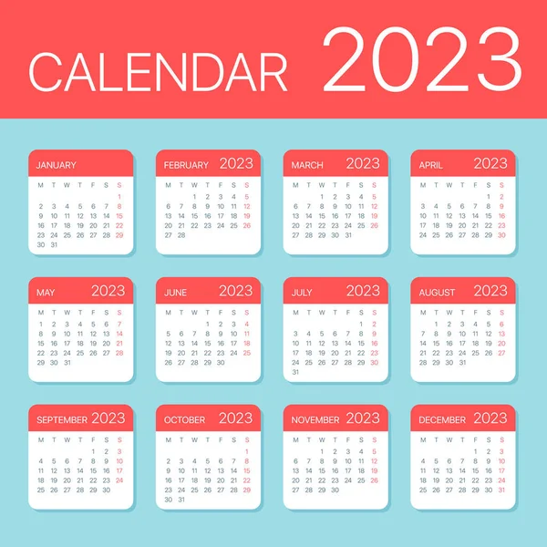 2023 Kalender Bladeren Platte Set Vector Illustratie — Stockvector