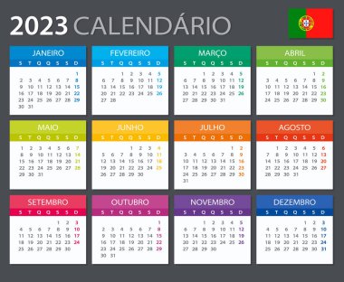 2023 takviminin vektör şablonu - Portekizce sürümü