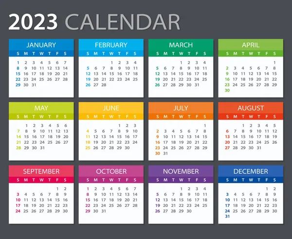 2023 Calendar Sunday Monday Vector Template — Stockvector