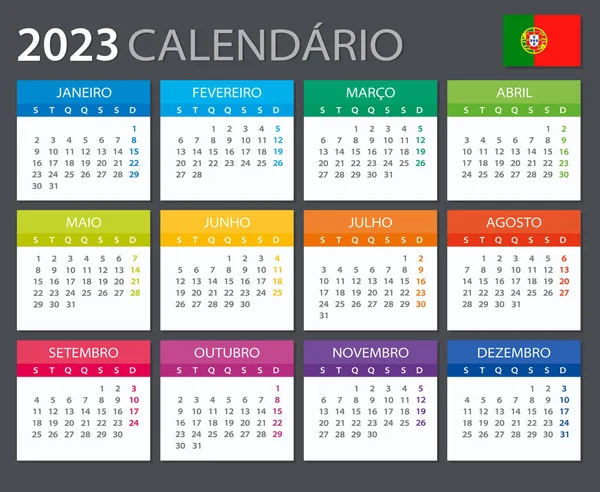 Vector Template Color 2023 Calendar Portuguese Version — Stockový vektor