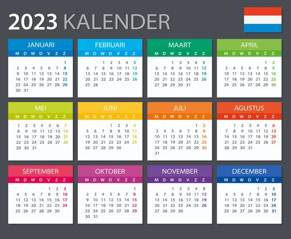 Vector Template Color 2023 Calendar Dutch Version — Stockový vektor