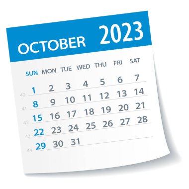Ekim 2023 Takvim Yaprağı - Vektör İllüstrasyonu