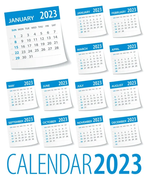 2023 Calendar Leaves Set Illustration Vector — 스톡 벡터